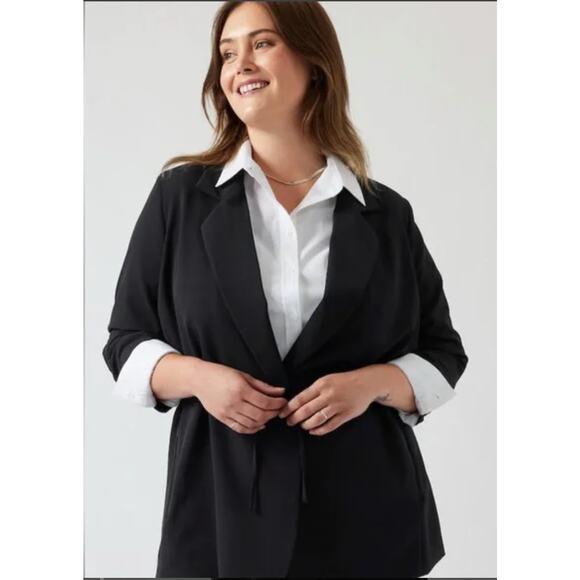 Athleta Endless Blazer Primatwill Jacket Black Size 14 Tie Waist - Picture 1 of 10